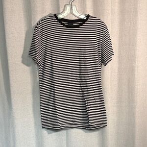 H&M Black and White Striped Short Sleeve Crew Neck Tee